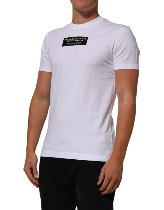 White Cotton Logo Print Crew Neck Men T-shirt