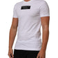 White Cotton Logo Print Crew Neck Men T-shirt
