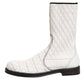 White Lambskin Leather Mid Calf Boots Shoes
