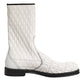 White Lambskin Leather Mid Calf Boots Shoes