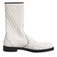 White Lambskin Leather Mid Calf Boots Shoes