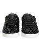 Black Leather Crystal Low Top Sneaker Shoes