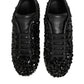 Black Leather Crystal Low Top Sneaker Shoes