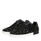 Black Leather Crystal Low Top Sneaker Shoes