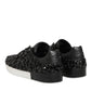 Black Leather Crystal Low Top Sneaker Shoes