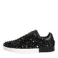 Black Leather Crystal Low Top Sneaker Shoes