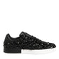 Black Leather Crystal Low Top Sneaker Shoes
