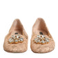 Beige Taormina Lace Crystals Flats Shoes