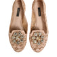 Beige Taormina Lace Crystals Flats Shoes