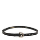 Black Leather Slim Gold Tone Buckle Waist Men Belt