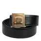 Black Leather Classic Metal Logo Buckle Belt