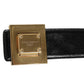 Black Leather Classic Metal Logo Buckle Belt