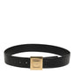 Black Leather Classic Metal Logo Buckle Belt