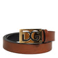 Brown Leather Classic Metal Logo Buckle Belt