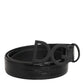 Black Exotic Leather Metal Logo Buckle Belt