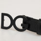 Black Exotic Leather Metal Logo Buckle Belt