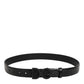 Black Exotic Leather Metal Logo Buckle Belt