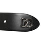 Black Calf Leather Studded Silver Buckle Belt