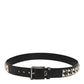 Black Calf Leather Studded Silver Buckle Belt