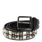 Black Calf Leather Studded Silver Buckle Belt