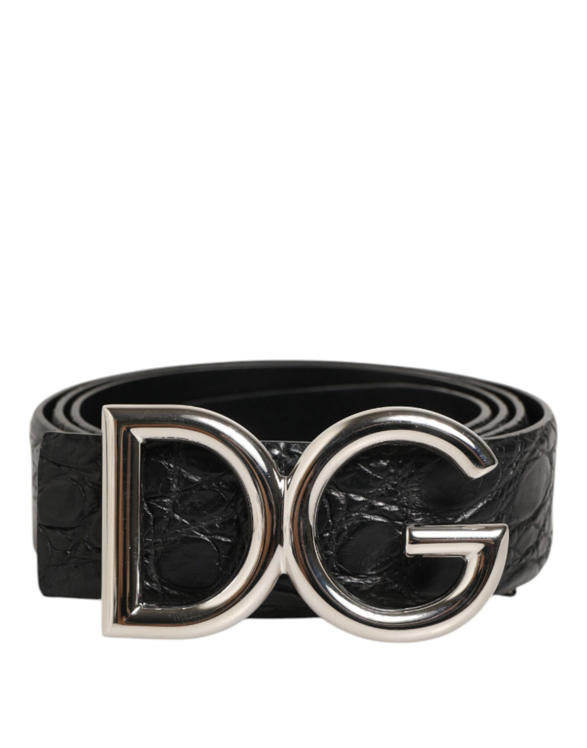 Black Exotic Leather DG Logo Buckle Belt