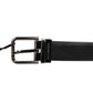 Black Leather Studded Silver-Tone Buckle Belt