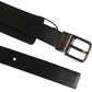 Black Leather Studded Silver-Tone Buckle Belt