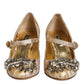 Gold Jacquard Crystal Mary Janes Pumps Shoes
