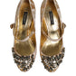 Gold Jacquard Crystal Mary Janes Pumps Shoes