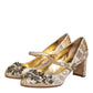 Gold Jacquard Crystal Mary Janes Pumps Shoes