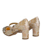 Gold Jacquard Crystal Mary Janes Pumps Shoes