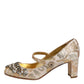 Gold Jacquard Crystal Mary Janes Pumps Shoes