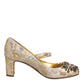 Gold Jacquard Crystal Mary Janes Pumps Shoes