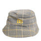 Gray Yellow Wool Blend Plaid Bucket Cap Men Hat