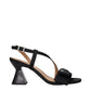 Black Fabric Stiletto Heels Sandals