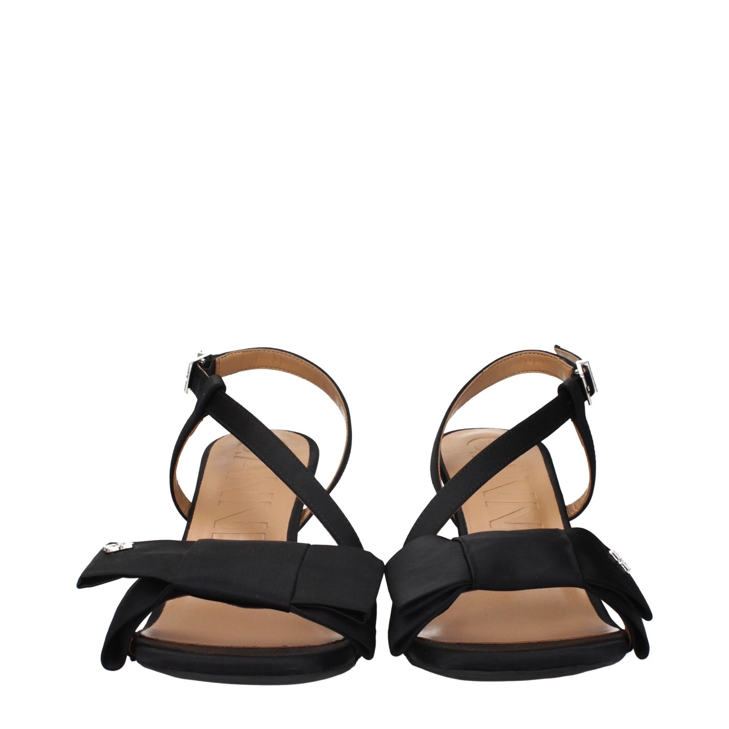 Black Fabric Stiletto Heels Sandals