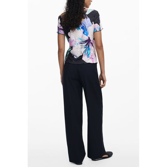 Black Polyester Women T-Shirt