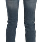 Blue Washed Mid Waist Skinny Casual Denim Pants