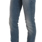 Blue Washed Mid Waist Skinny Casual Denim Pants