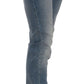 Blue Washed Mid Waist Skinny Casual Denim Pants