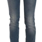 Blue Washed Mid Waist Skinny Casual Denim Pants