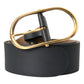 Black Leather Classic Metal Oval Buckle Belt