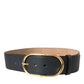 Black Leather Classic Metal Oval Buckle Belt