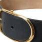 Black Leather Classic Metal Oval Buckle Belt