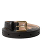Black Leather Long Skinny Gold Metal Buckle Belt