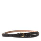 Black Leather Long Skinny Gold Metal Buckle Belt