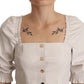 White Square Neck Button Down Crop Blouse