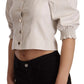 White Square Neck Button Down Crop Blouse