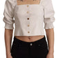 White Square Neck Button Down Crop Blouse
