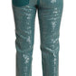 Cadet Blue Sequined Low Waist Cropped Trouser Pants